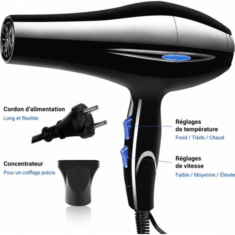 Lot de 2 Sèche-cheveux électriques 1200 W prise européenne HEIMIAI air chaud et froid avec buse heimiai réf 7973 25,4 × 9,7 × 27,5 cm 1 kg – Livraison gratuite