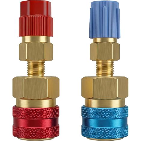 Adattatori da R1234yf a R134a, kit attacco rapido aria compressa per ricarica aria condizionata auto, collegamento refrigerante connettore lato alto e basso pressione in ottone (1/5)