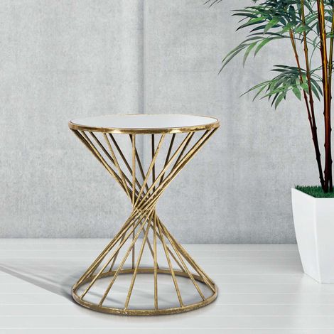 Dmora FoxGla Couchtisch, Rund, Platte Weiß, Struktur Glas, Maße 42x42x50h cm, Gold (1/5)