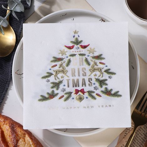 Serviettes En Papier Imprimées Noël - 20 Pièces - 33 x 33 cm Déplié - Pour Emballage Cadeaux Et Décoration De Fête (1/5)