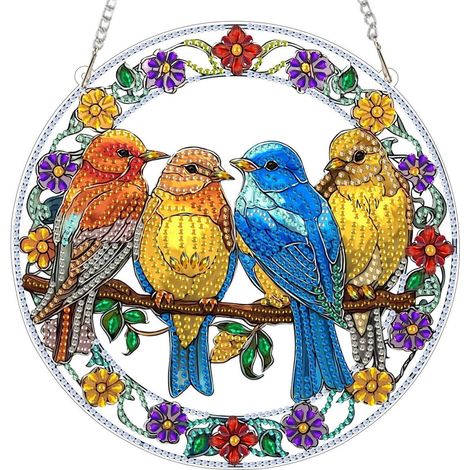 Diamantmalerei Anhänger mit Kette, Vögel Fensterbild 20x20cm, Bastelset für Erwachsene (1/4)