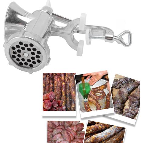 Hachoir à viande manuel robuste en alliage d'aluminium pour usage domestique, remplisseur à saucisses manivelle. (1/5)