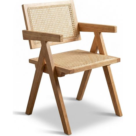 Sedia da pranzo in rattan intrecciato - con braccioli - Kane Legno naturale