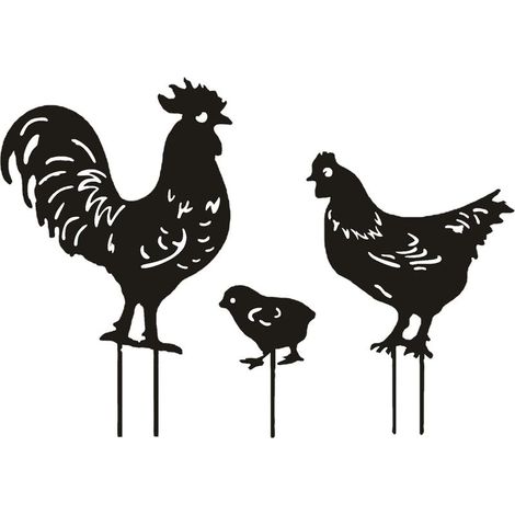 Deco Jardin Exterieur Metal, Poulet Yard Art Jardin Statues Métalliques Déco Décoration de Jardin pelouse Chemin Trottoir Jardin - Style rétro européen.-Famille de Poulet (1/5)