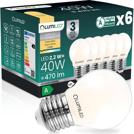 6x LED-Lampe E27 Kugel P45 2,2 W 470 lm = 40 W 2700 K warmweiß 360° Glühfaden Klasse A LUMILED