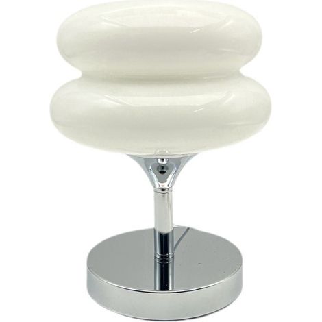 Nachttischlampe aus Glas, Retro-Stil, niedliche Schreibtischlampe, 3 Farbmodi, E27-Fassung, Chromfassung (weiß), europäischer Stecker, dreifarbig