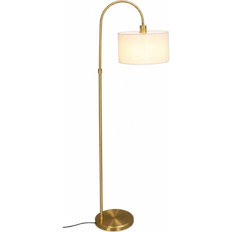 Relaxdays Lampada da terra ad arco, paralume grande, E27, HxLxP: 160x50,5x40 cm, lino/metallo, bianco/ottone (1/5)