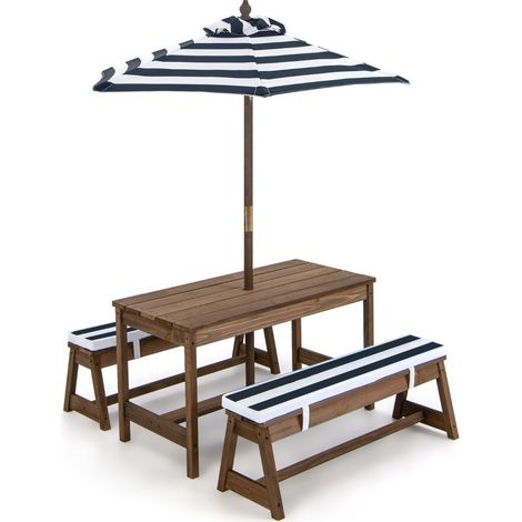 Table et 2 bancs de jardin pour enfants 89 x 44 x 50 cm confort assise ergonomique ambiance cosy en sapin bleu