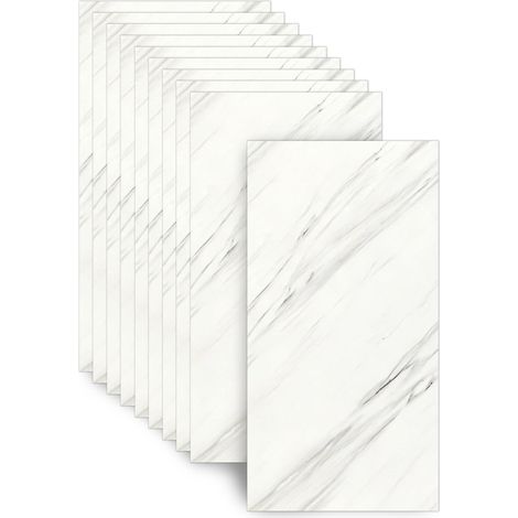 Lot de 10 carreaux adhésifs pour sol - 30 x 60 cm - 2,5 mm - PET marbre imperméable et antidérapant - Pour salle de bain et cuisine - Protection contre les éclaboussures - Sans PVC (blanc jazz, 60 x (1/5)
