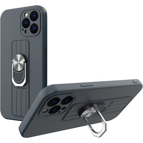 Custodia Ring Case in silicone con anello per le dita e supporto per Samsung Galaxy S22 Ultra blu (1/5)
