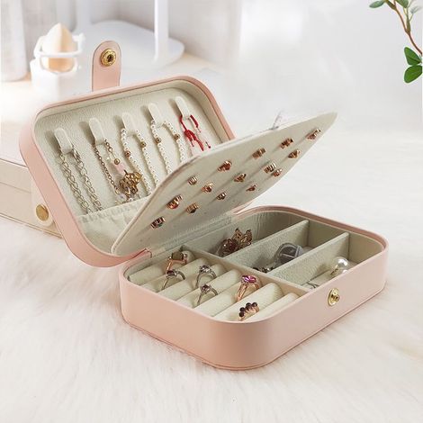 Boîte à bijoux - Boîte à bijoux pour adultes - Boîte de rangement - Coffret à bijoux de voyage - Boîte à bijoux portable - Rose - Cuir (1/5)