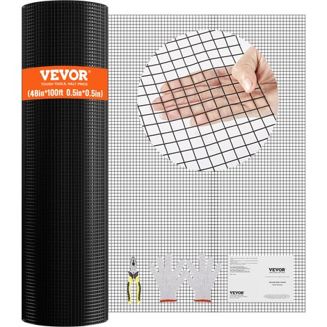 VEVOR Rollo de malla de alambre galvanizado 1220x30480 mm Malla de alambre para pollos calibre 19, malla metálica recubierta de vinilo para cercas de gallineros, cercas de serpientes para conejos