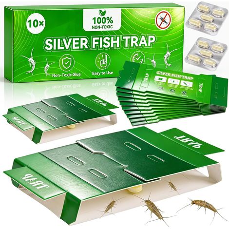 Piege Poisson d'argent -10 pièces Anti Cafard, Non Toxique Inodore, Écologique et Facile d'utilisation Forte Adhérence, Plusieurs Méthodes de Pliage, Adapté à Une Utilisation Intérieure et Extérieure (1/5)