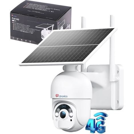Ctronics 4G/3G LTE Caméra de Surveillance Solaire 2K 3MP avec Carte SIM, 30m Vision Nocturne Couleur, PIR Détection Humaine, IP66 (1/5)