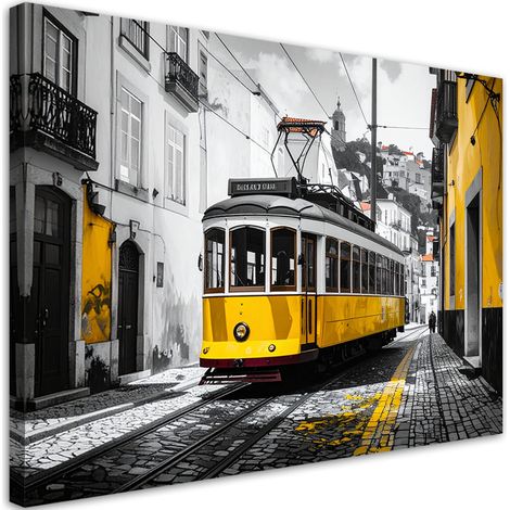 Toile Imprimée, Tramway jaune dans les rues de Lisbonne,30x20 (1/4)