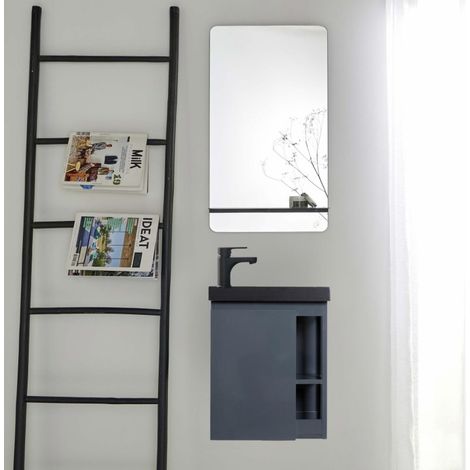 Conjunto de lavabo negro HAMPTON con almacenamiento lateral y estante de espejo