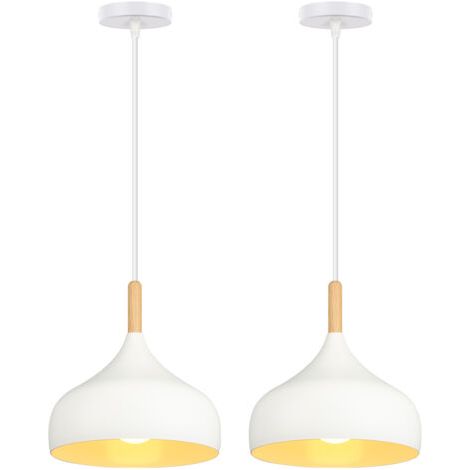 royaluxe- 2PCS Lustre En Métal Vintage Suspension Luminaire Moderne Lampe À Suspension D'Intérieur Simple E27, Blanc (1/5)