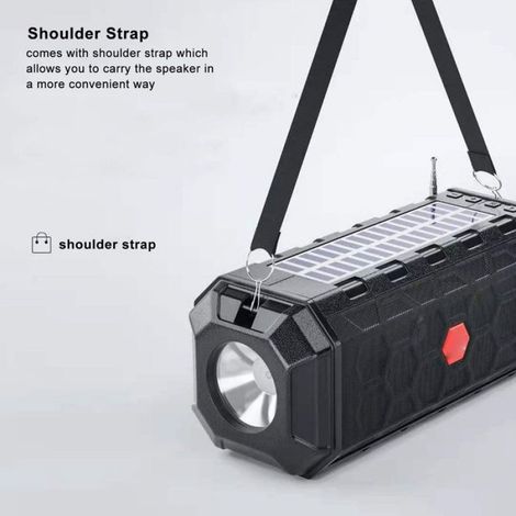 Haut-Parleur Solaire - Etanche - Radio FM - Lampe De Poche - Batterie 1200 mAh - Pour Plein Air - 1 Pièce (1/5)