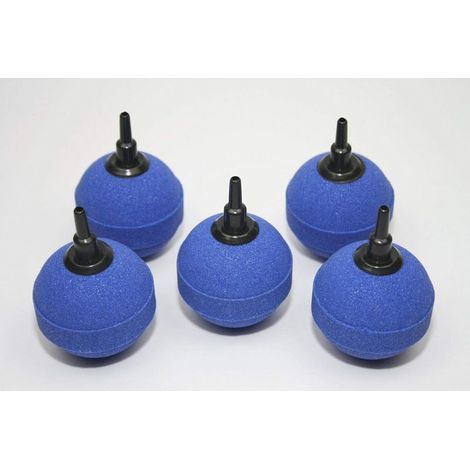 Lot de 5 pierres à air sphériques 5 cm – Tubes à oxygène frittés haute température – Pierres à bulles pour aquarium et bassin – Plastique bleu (1/5)