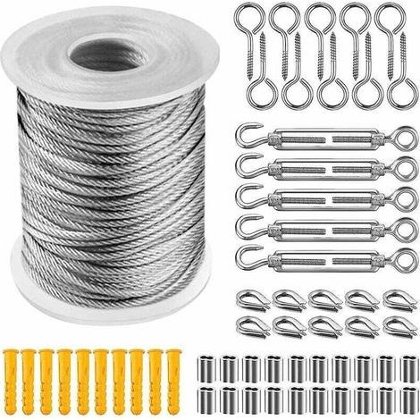 Câble en acier inoxydable gainé de PVC de 30 mètres de long + accessoires (1/4)