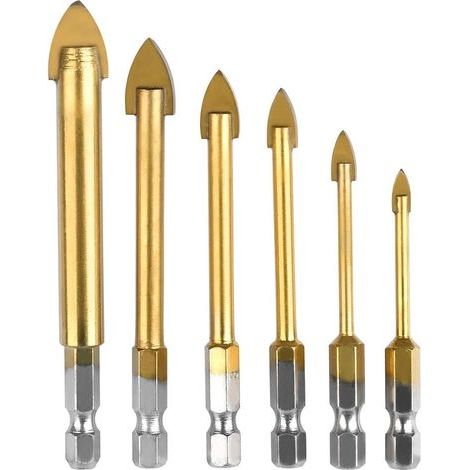 6 pcs Perceuse à Verre Hexagonale Till Foret avec revêtement en Titane Céramique Foret 4mm / 5mm / 6mm / 8mm / 10mm / 12mm Forage Outil pour Miroir Carreau de Verre (1/5)