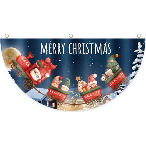 Drapeau de Noël en forme d'éventail, décoration extérieure à suspendre à une porte (1/2)