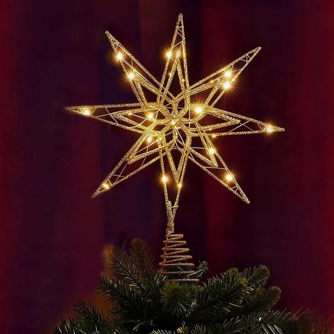 Etoile Sapin de Noel Lumineuse, Cimier de Sapin de Noël, Décoration Sapins Noël en Étoile avec des Lumières 20 LED pour L'intérieur, Le Bureau, Les Fêtes Noel et du Nouvel an (1/5)