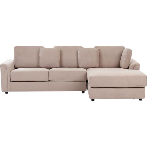 Divano ad angolo con gambe in plastica in tessuto beige chiaro lato sinistro Kohlo
