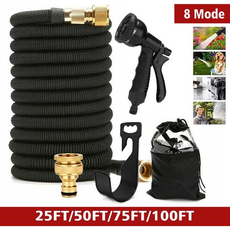 Black Expandable Latex Garden Hose 25 ft with Spray Gun (1/5)