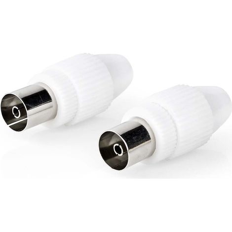 Nedis IEC (Coax) Stecker / Gerade / Buchse / Vernickelt / 75 Ohm / Schraube / Kabeleingangsdurchmesser: 7.0 mm / Metall / PVC / Weiss / 2 Stück / Box