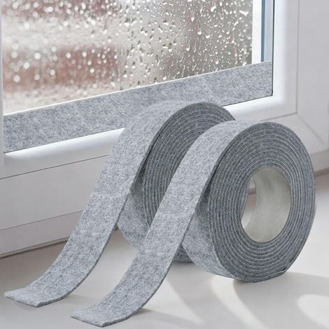 Strisce adesive assorbenti per finestre, strisce anticondensa, 400 x 3 cm, nastro adesivo in feltro di cotone per finestre (confezione da 2, grigio)