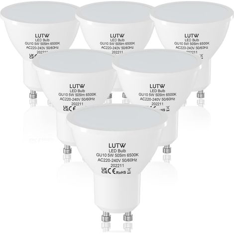 Ampoule GU10 LED 5W = 40W 450LM Blanc Froid 6000K Lot de 6 Ampoules LED Intérieur GU10, Ampoule Spot LED Encastrable, Angle de Faisceau 100°, Non-Dimmable, Sans Scintillement, CRI 80 (1/5)