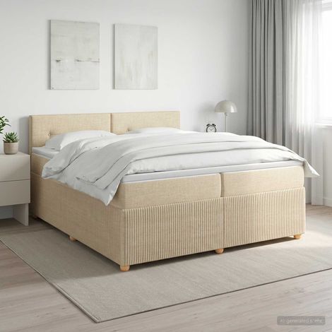 Cama box spring con colchón Crema 200 x 200 cm Tela (1/5)