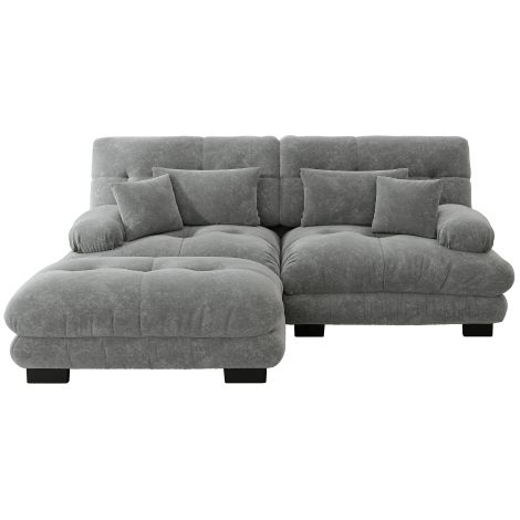 Canapé d'angle pour salon — Canapé 2 places en chenille marron clair — Comprend 2 coussins lombaires et 2 coussins décoratifs — Canapé capitonné avec larges accoudoirs — Comprend un pouf assorti