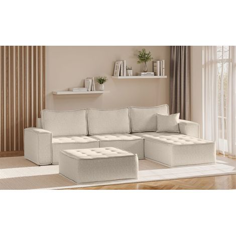 Ecksofa Modulsofa 4-teilig SANDE Stoff Alpine Beige Ottomane Rechts (1/5)