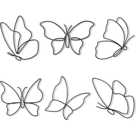 Papillons Muraux - Décoration Murale en Fer avec Effet 3D Creux - Pour Salon Chambre Café - Lot de 6 (1/5)
