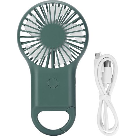 Ventilateur portable rechargeable par USB, 3 vitesses réglables, mini ventilateur élégant avec mousqueton, vert armée (1/5)