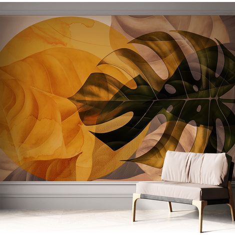 Carta da parati autoadesiva - fotomurale - decorazione parete - stile elegante - decorazione casa - Foglie astratte 312x219 cm (1/5)