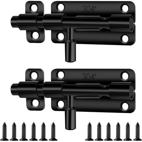 2 Pièces Loquet Porte,Verrou Porte Interieure et Exterieur,Loquets et Verrous de Portes Inox (Noir) (1/4)