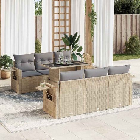 Set sofás de jardín 7 piezas y cojines ratán sintético beige vidaXL (1/5)
