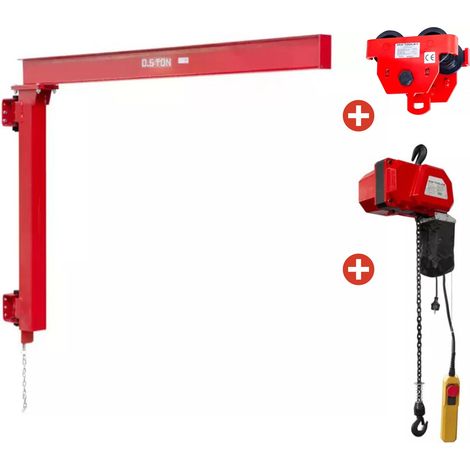 Potence murale 500 kg - Avec palan électrique à chaîne 300 kg 6 m et Chariot porte-palan MW Tools PHM500SET3 (1/4)