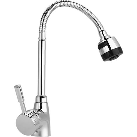 Robinet d'évier de cuisine - Alliage de zinc - Bec pivotant - Mitigeur eau chaude/eau froide - Sans tuyauterie (1/5)