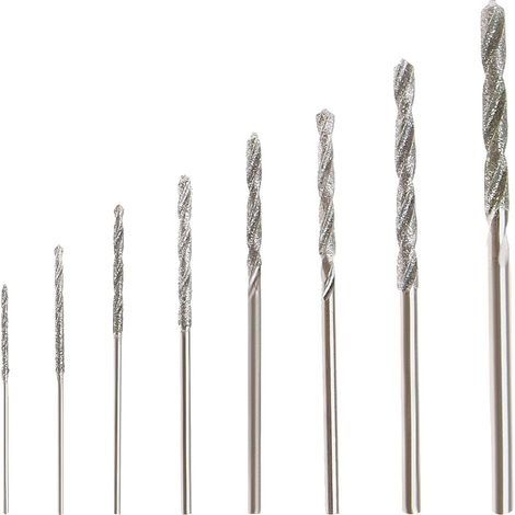 8pcs Diamant Foret Hélicoïdal 0.8/1.0/1.2/1.5/1.8/2.0/2.5/3.0mm pour Jade Verre Perle Coquillages Adaptés pour Banc Perceuse Moulin Suspendu (1/5)