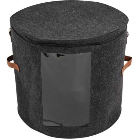 Scatola porta cappelli rotonda - Pieghevole con coperchio, organizer imbottito per vestiti e giocattoli per animali, organizer da viaggio grigio scuro (1/4)