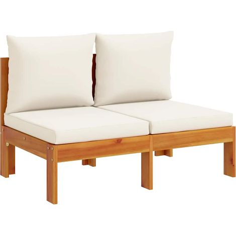 Garden Sofa Armless with Cushions 2-Seater Solid Wood Acacia vidaXL
