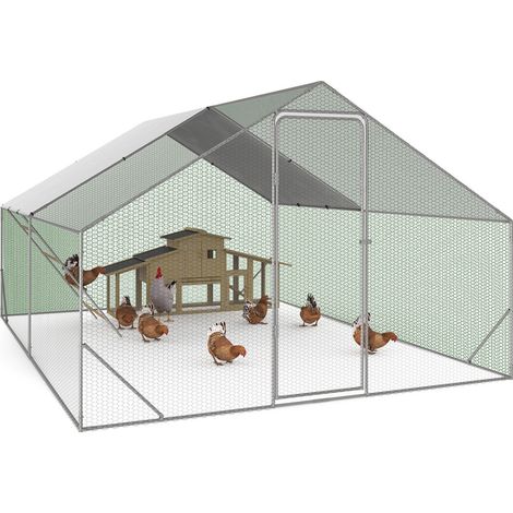 Idmarket – Enclos poulailler 12 m² 4x3 M – Perchoir en bois 4 niveaux – Acier galvanisé – Protection contre prédateurs – Montage facile (1/5)