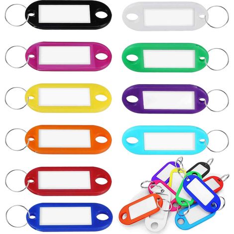100 Porte-clés étiquettes, plastique PP, couvercle transparent, 4.7x2cm, pour maison hôtel bagages animaux (1/5)