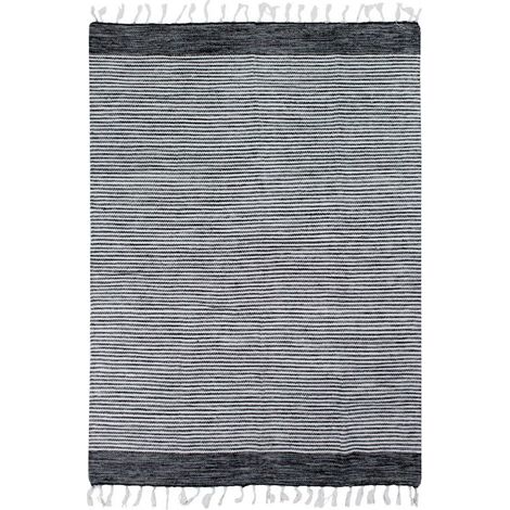 TERRA COTTON BANDES - Tapis 100% coton bandes noir-gris-blanc 190x290 (1/5)