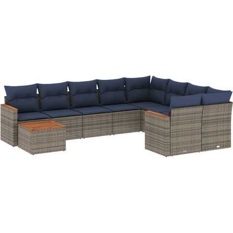 Maison Exclusive - 10-teiliges Gartensofa-Set mit Kissen, grau, P