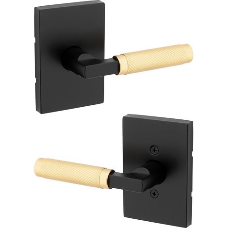 Poignée de porte intérieure - Levier de porte de placard et de couloir - Poignée réversible non verrouillable - Noir mat et laiton satiné (1/5)